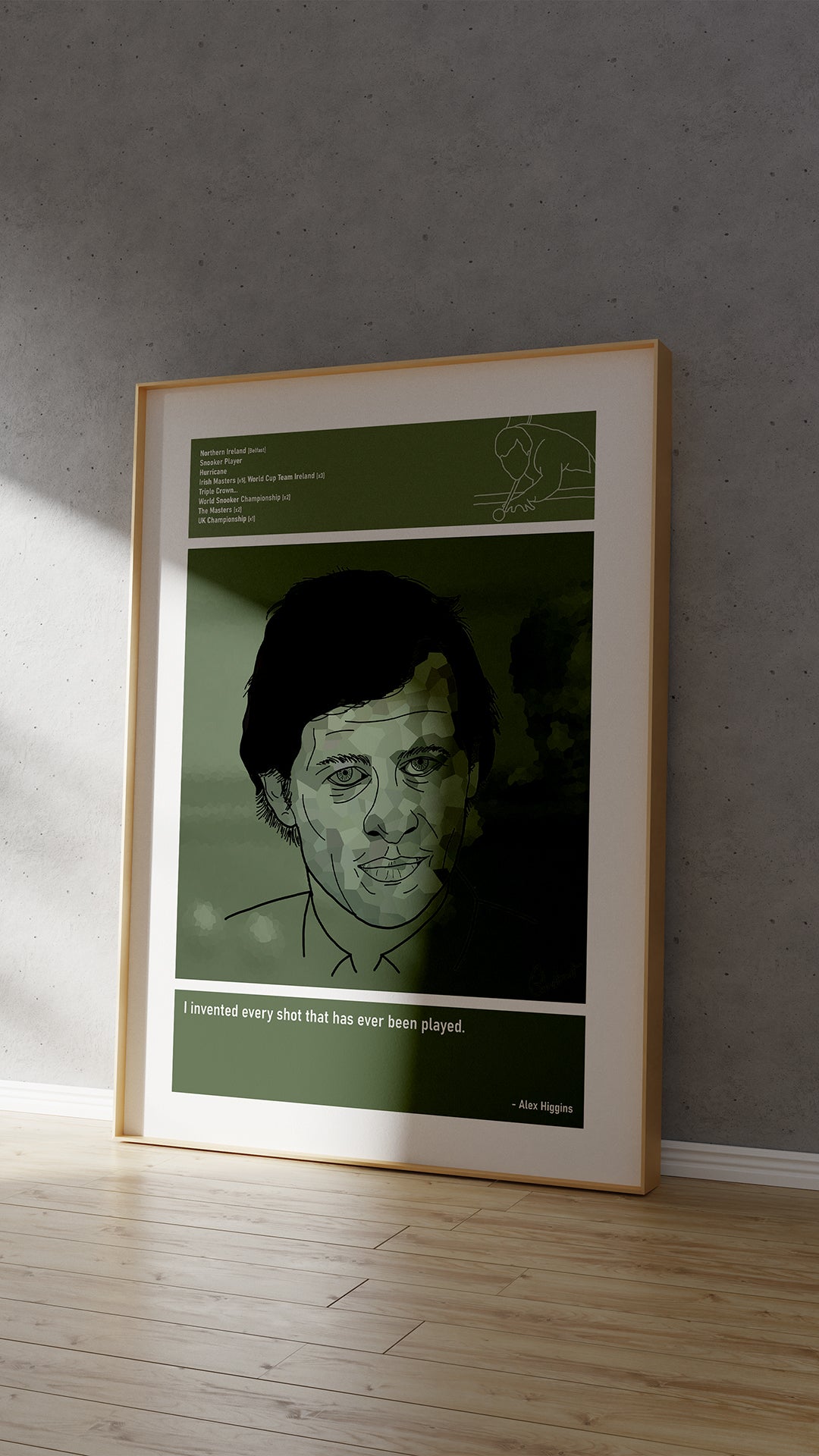 Alex Higgins Snooker Art Print Poster Quotes Green Retro 04