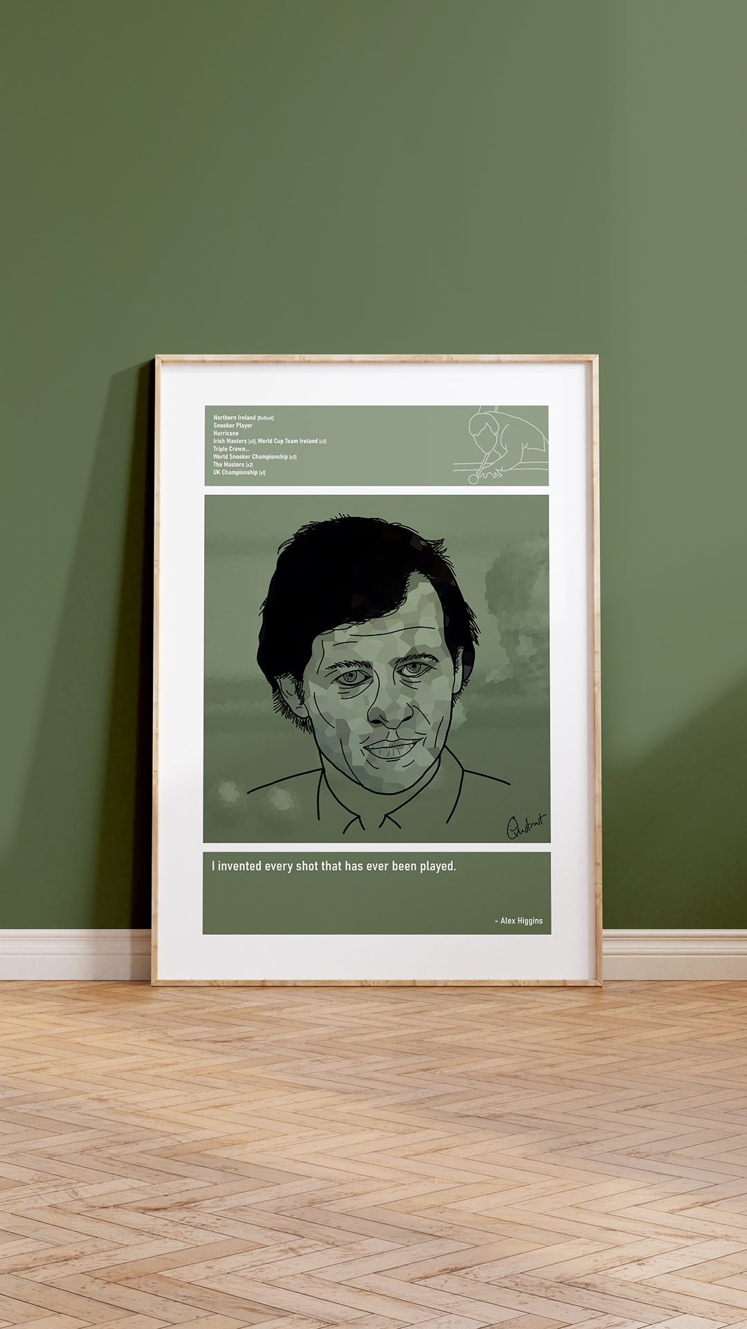 Alex Higgins Snooker Art Print Poster Quotes Green Retro 05