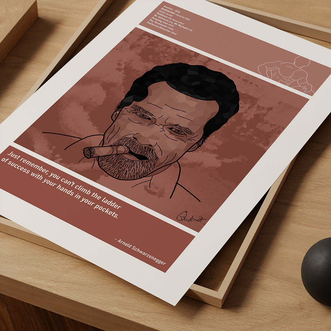 Arnold Schwarzenegger Bodybuilding Art Print Poster Quotes Red Retro 03