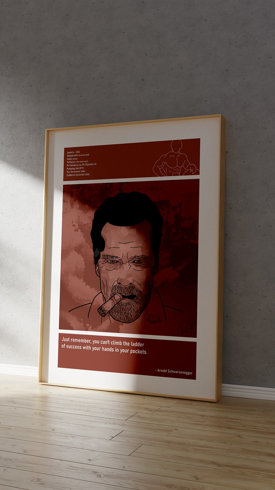 Arnold Schwarzenegger Bodybuilding Art Print Poster Quotes Red Retro 04