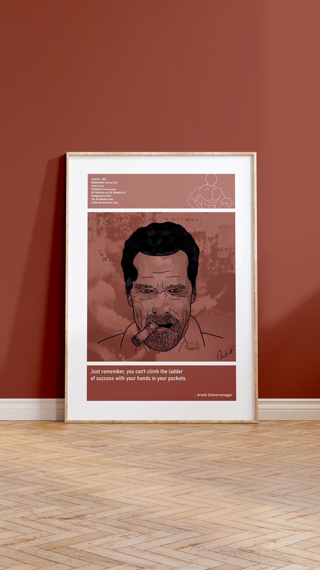 Arnold Schwarzenegger Bodybuilding Art Print Poster Quotes Red Retro 05