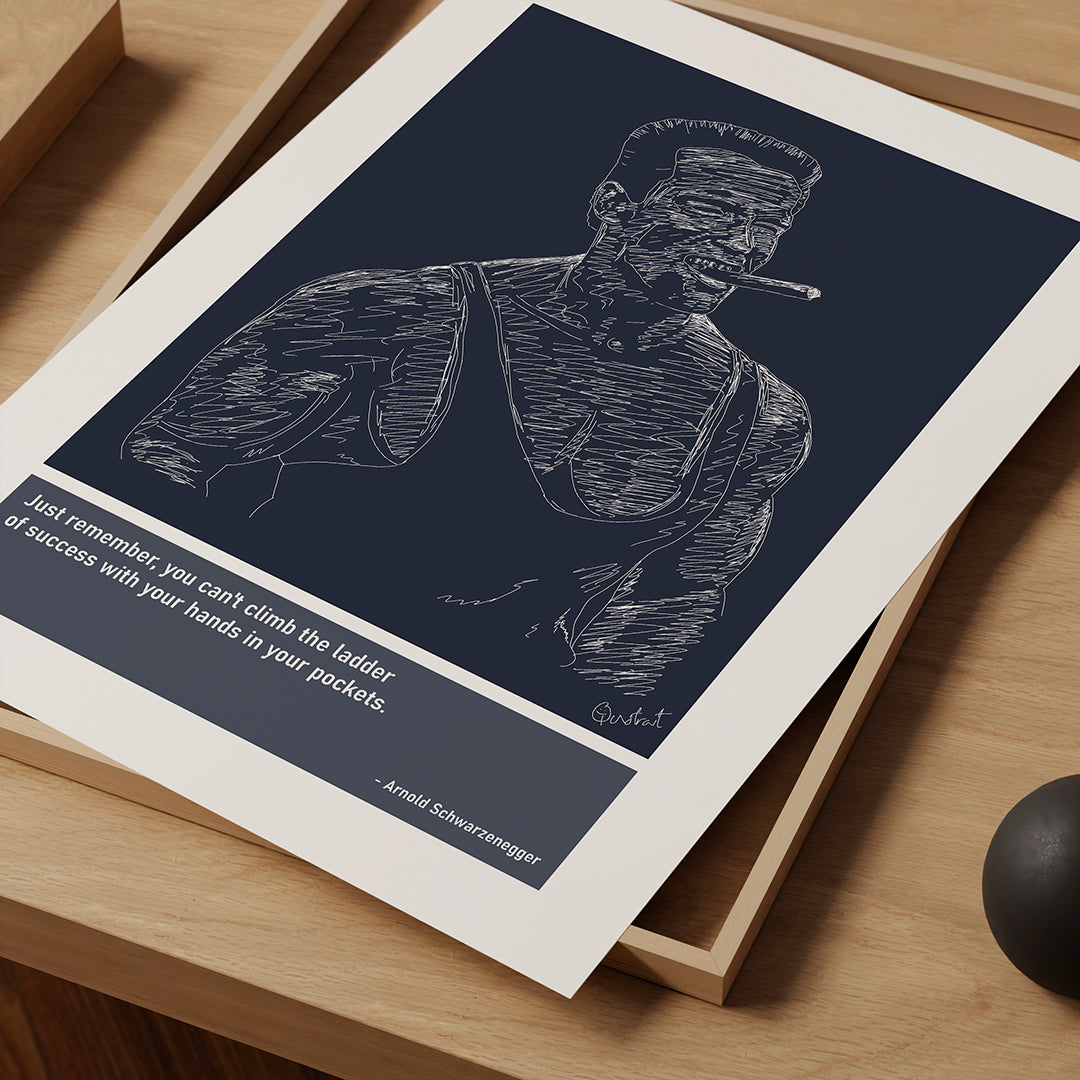 Arnold Schwarzenegger Bodybuilding Art Print Poster Quotes Blue Frame 03