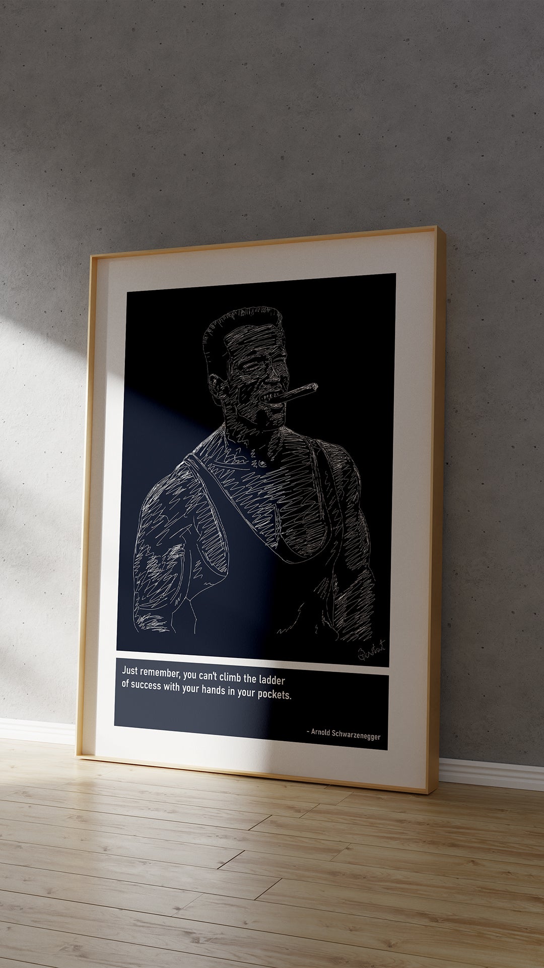 Arnold Schwarzenegger Bodybuilding Art Print Poster Quotes Blue Frame 04