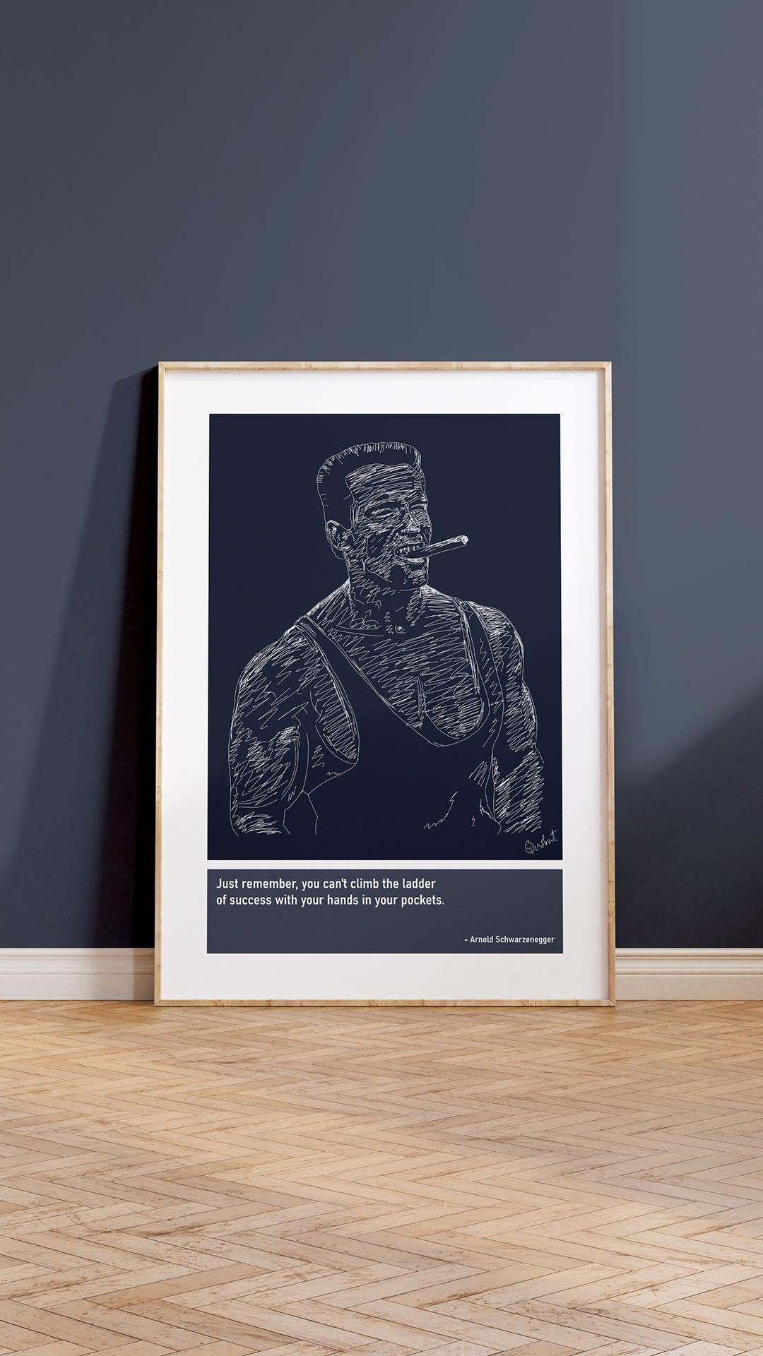 Arnold Schwarzenegger Bodybuilding Art Print Poster Quotes Blue Frame 05