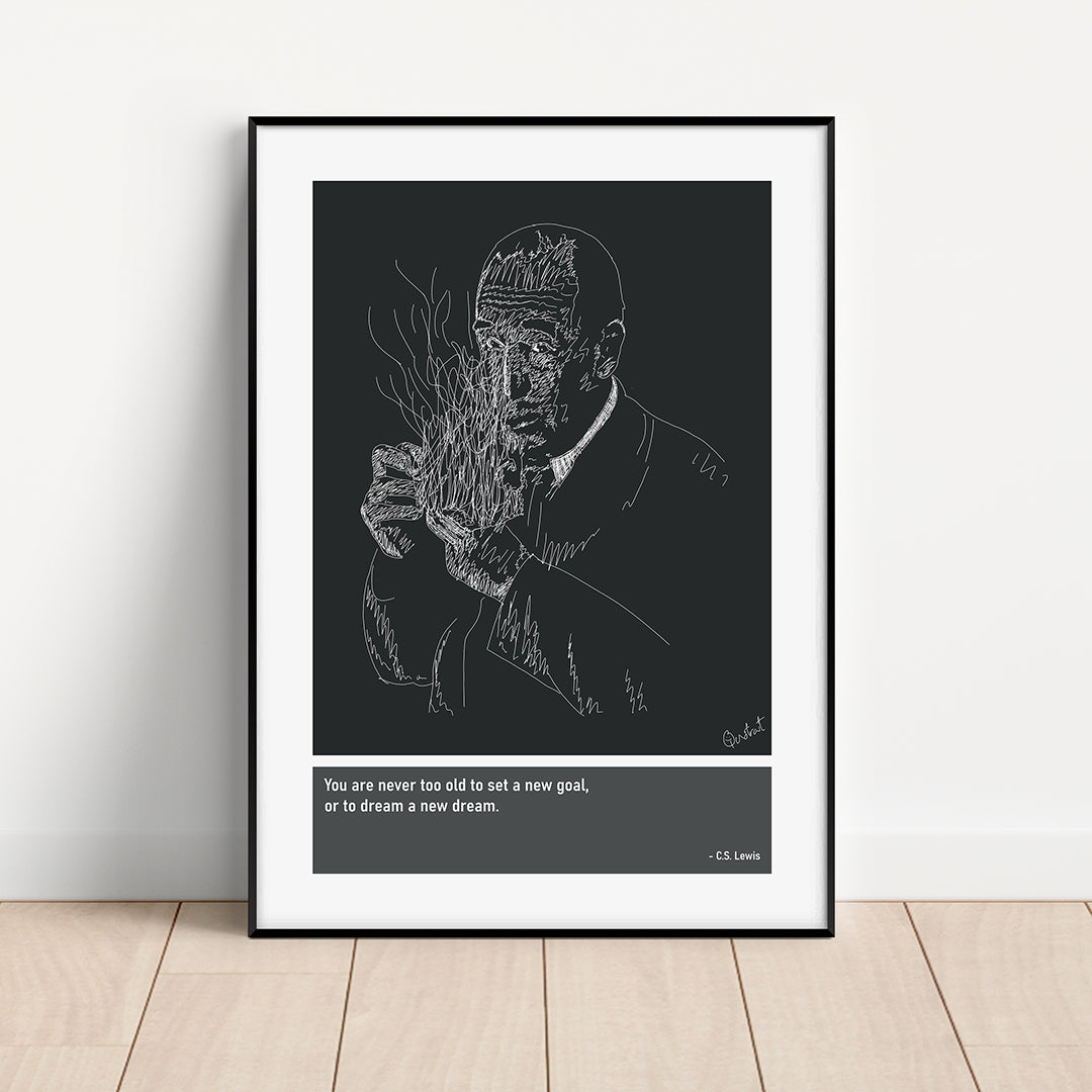 CS Lewis Author Narnia Faith Art Print Poster Quotes Grey Frame 01