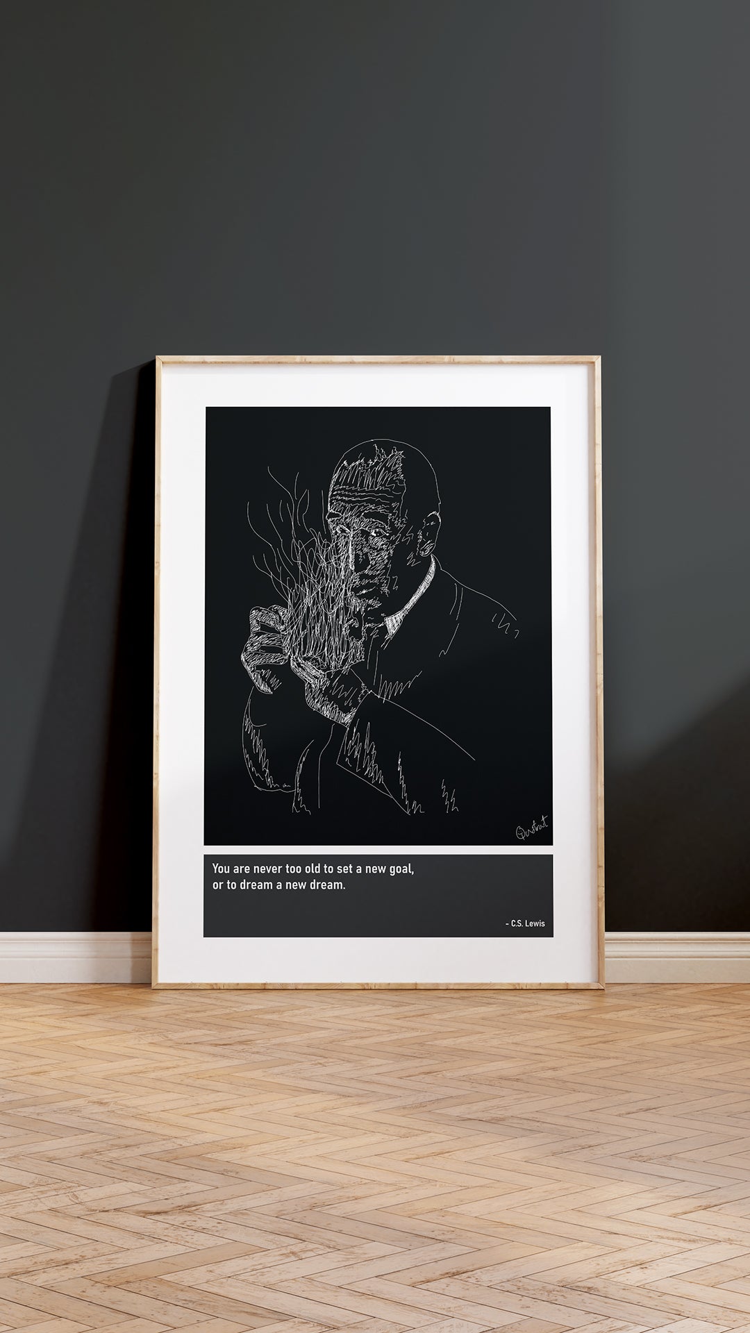 CS Lewis Author Narnia Faith Art Print Poster Quotes Grey Frame 05