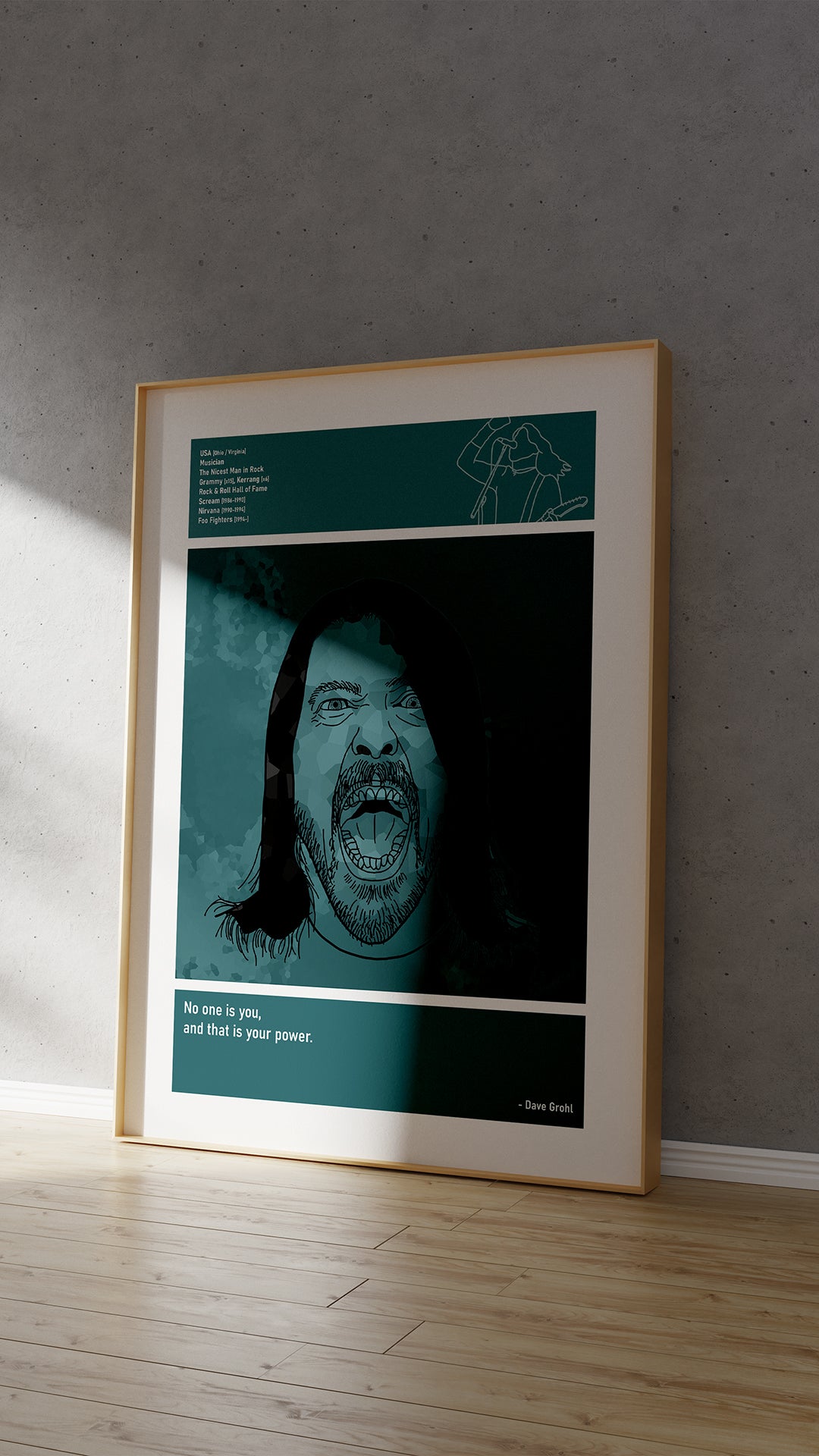 Dave Grohl Guitar Art Print Poster Quotes Blue Retro 04