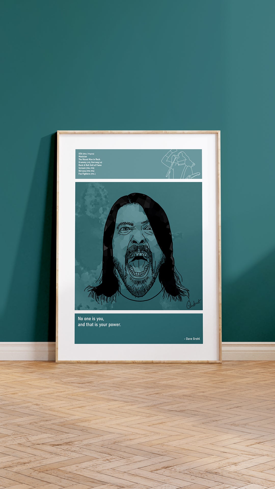Dave Grohl Guitar Art Print Poster Quotes Blue Retro 05
