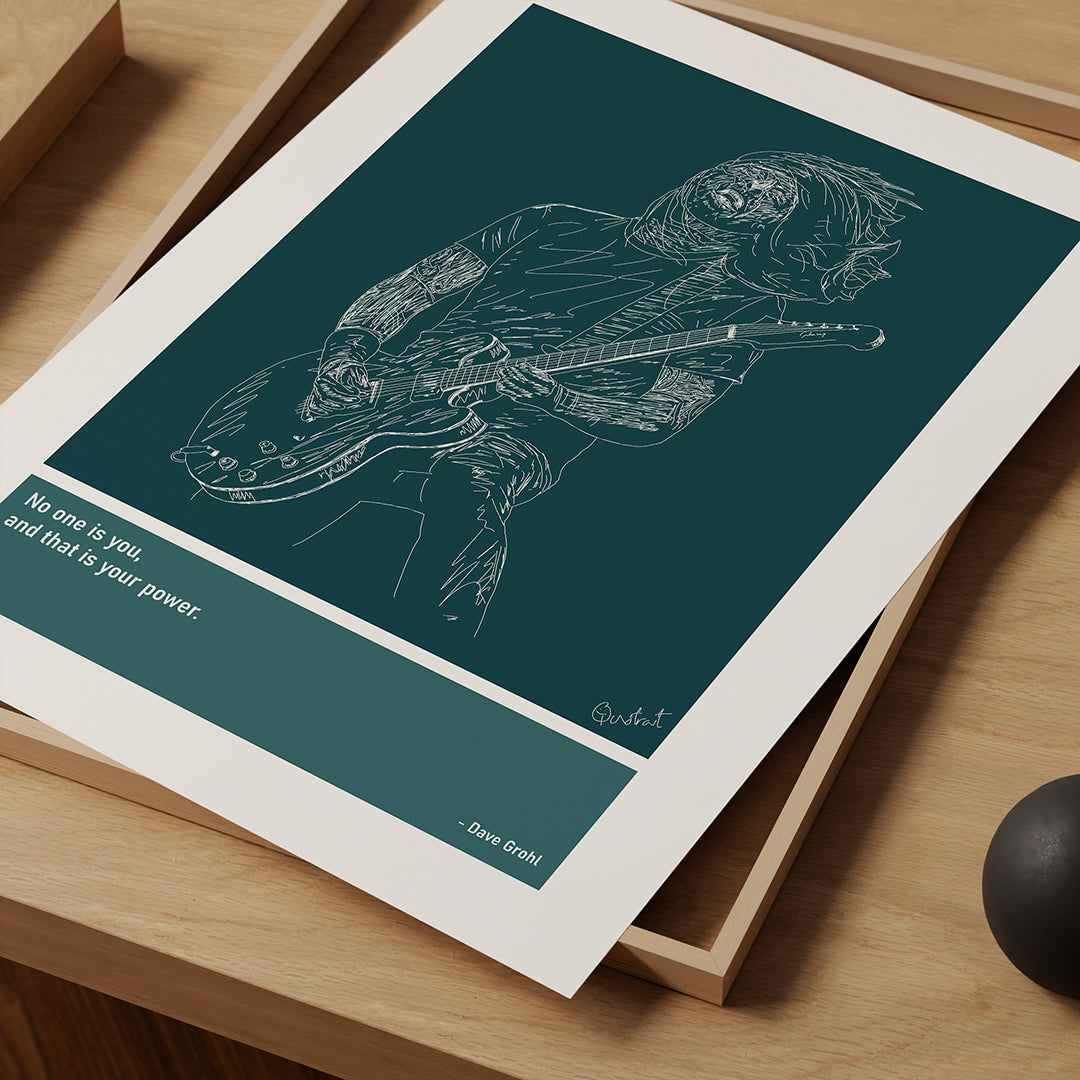 Dave Grohl Guitar Art Print Poster Quotes Blue Frame 03