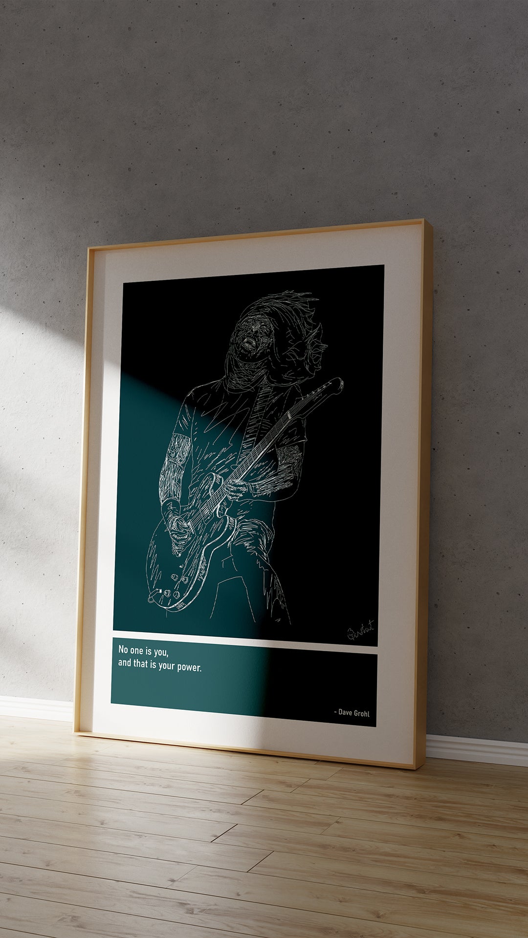 Dave Grohl Guitar Art Print Poster Quotes Blue Frame 04