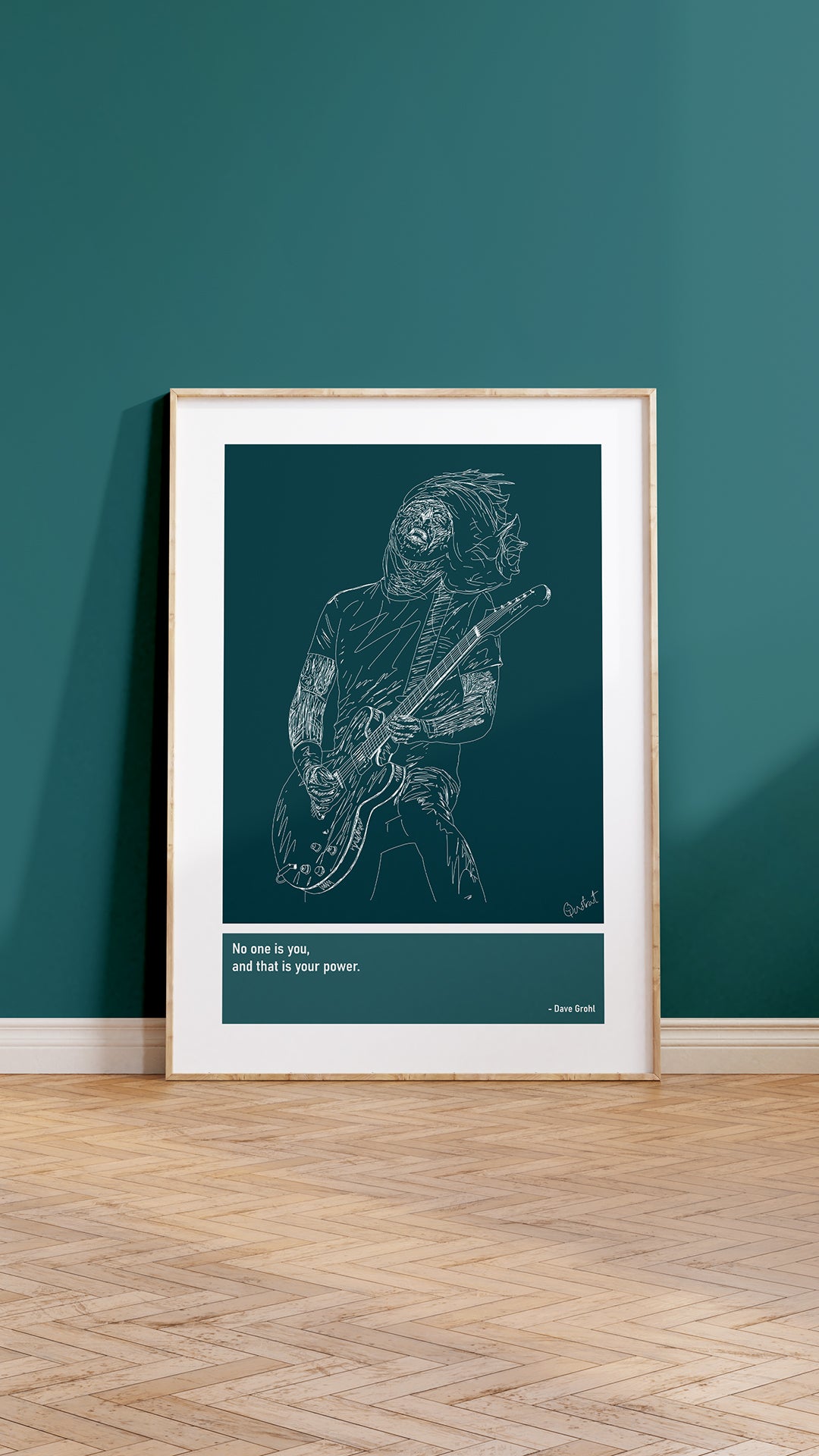 Dave Grohl Guitar Art Print Poster Quotes Blue Frame 05
