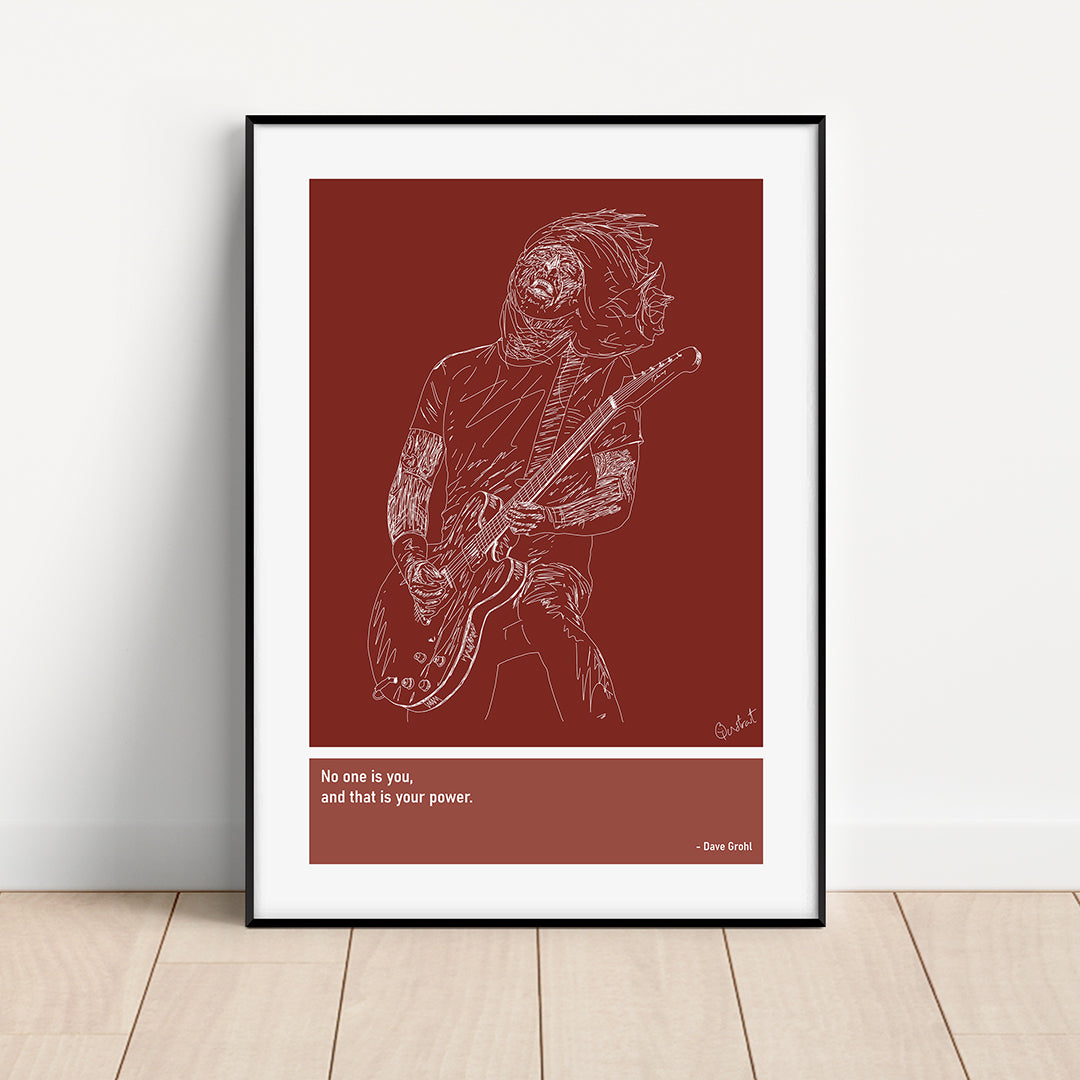 Dave Grohl Guitar Art Print Poster Quotes Red Frame 01