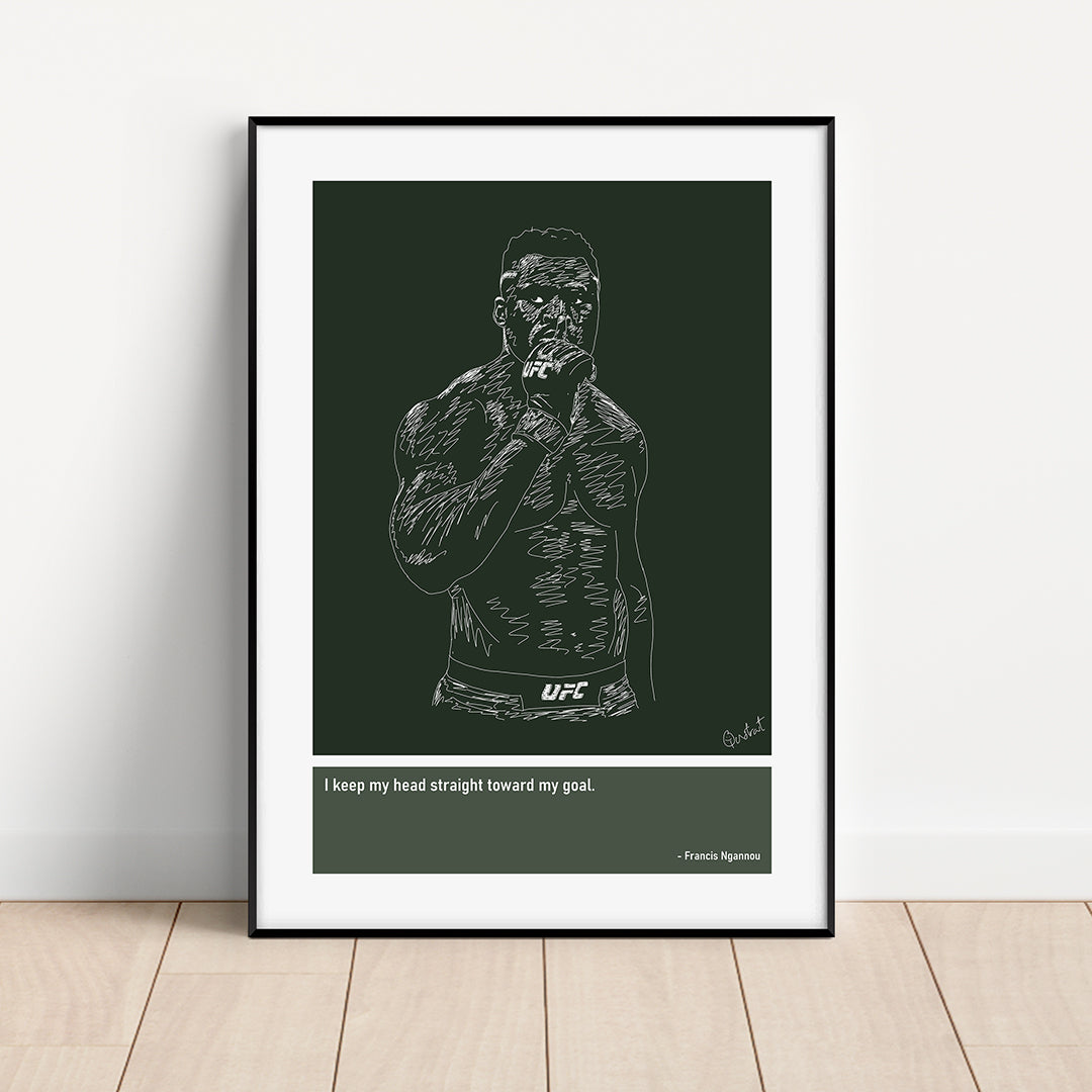 Francis Ngannou MMA Art Print Poster Quotes Green Frame 01