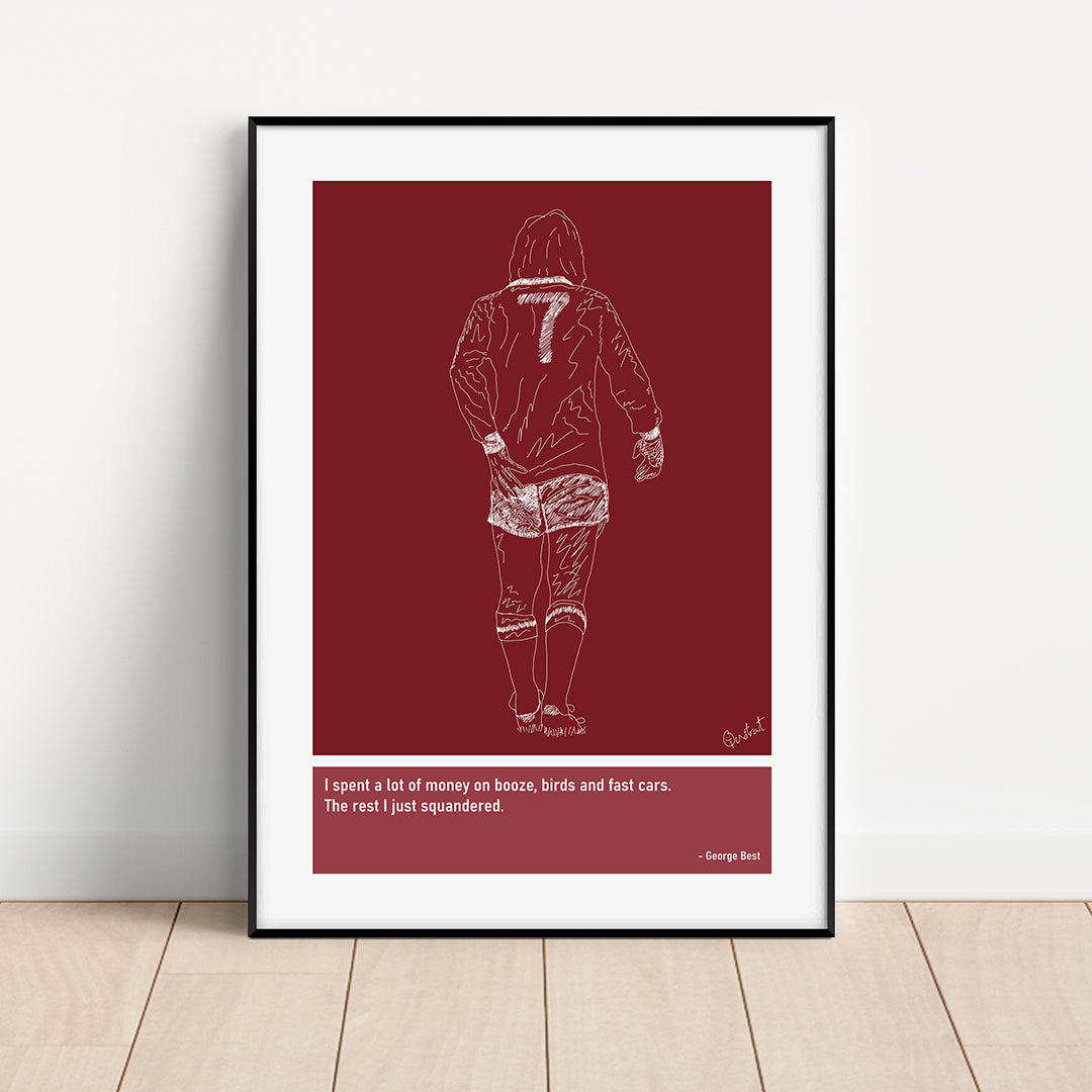 George Best Man Utd Art Print Poster Quotes Red Frame 01