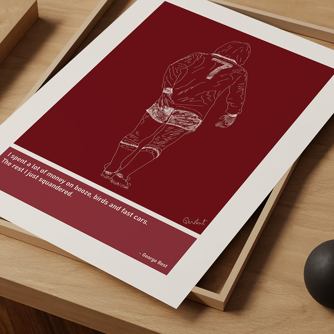 George Best Man Utd Art Print Poster Quotes Red Frame 03