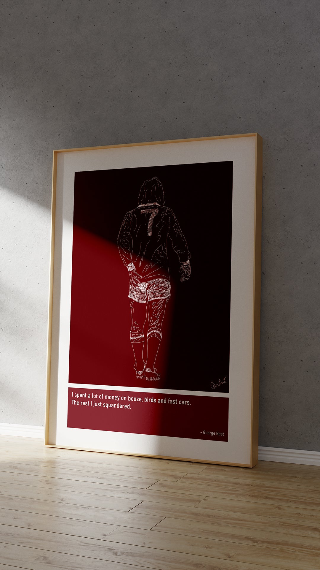 George Best Man Utd Art Print Poster Quotes Red Frame 04