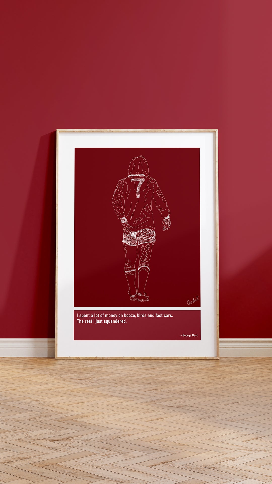 George Best Man Utd Art Print Poster Quotes Red Frame 05
