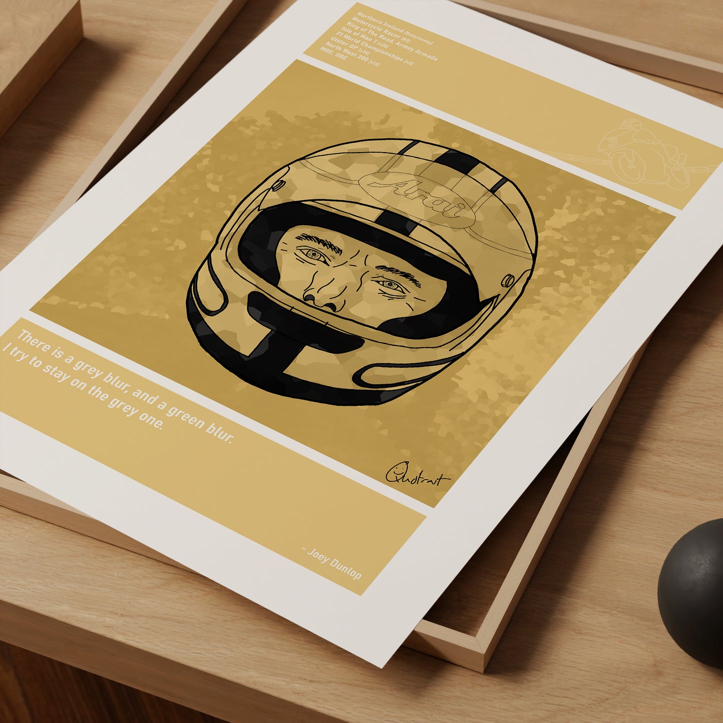 Joey Dunlop Motorbike Art Print Poster Quotes Yellow Retro 03 TT