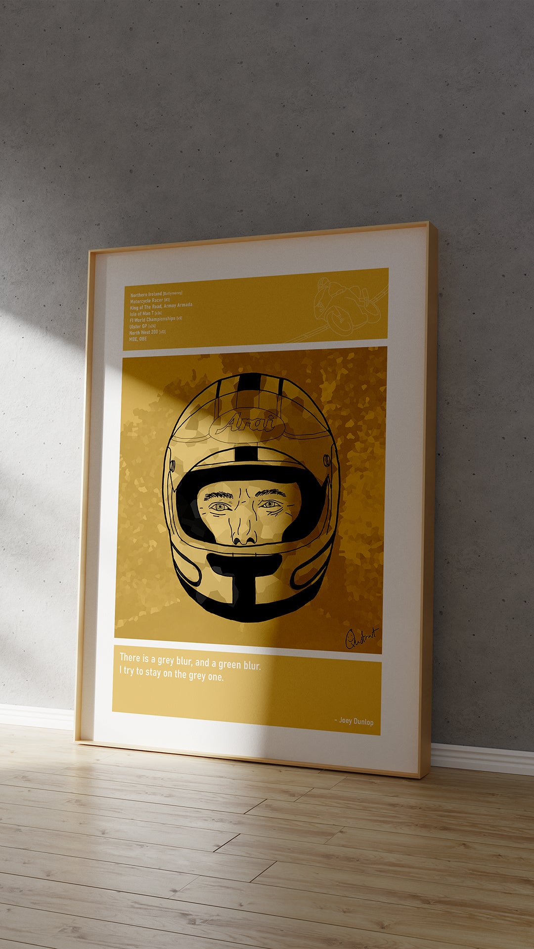 Joey Dunlop Motorbike Art Print Poster Quotes Yellow Retro 04 TT
