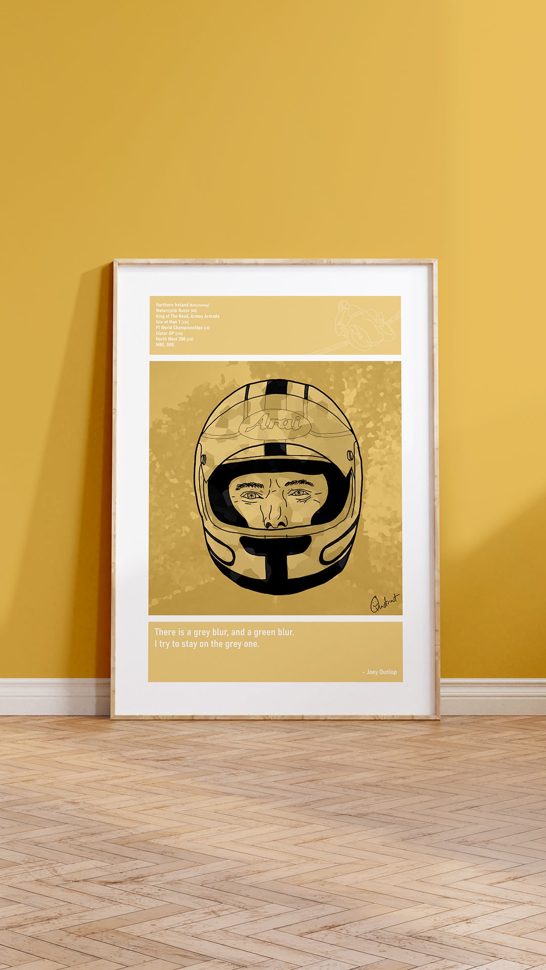 Joey Dunlop Motorbike Art Print Poster Quotes Yellow Retro 05 TT