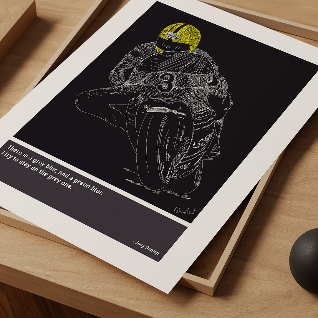 Joey Dunlop Motorbike Art Print Poster Quotes Black Frame 03 TT