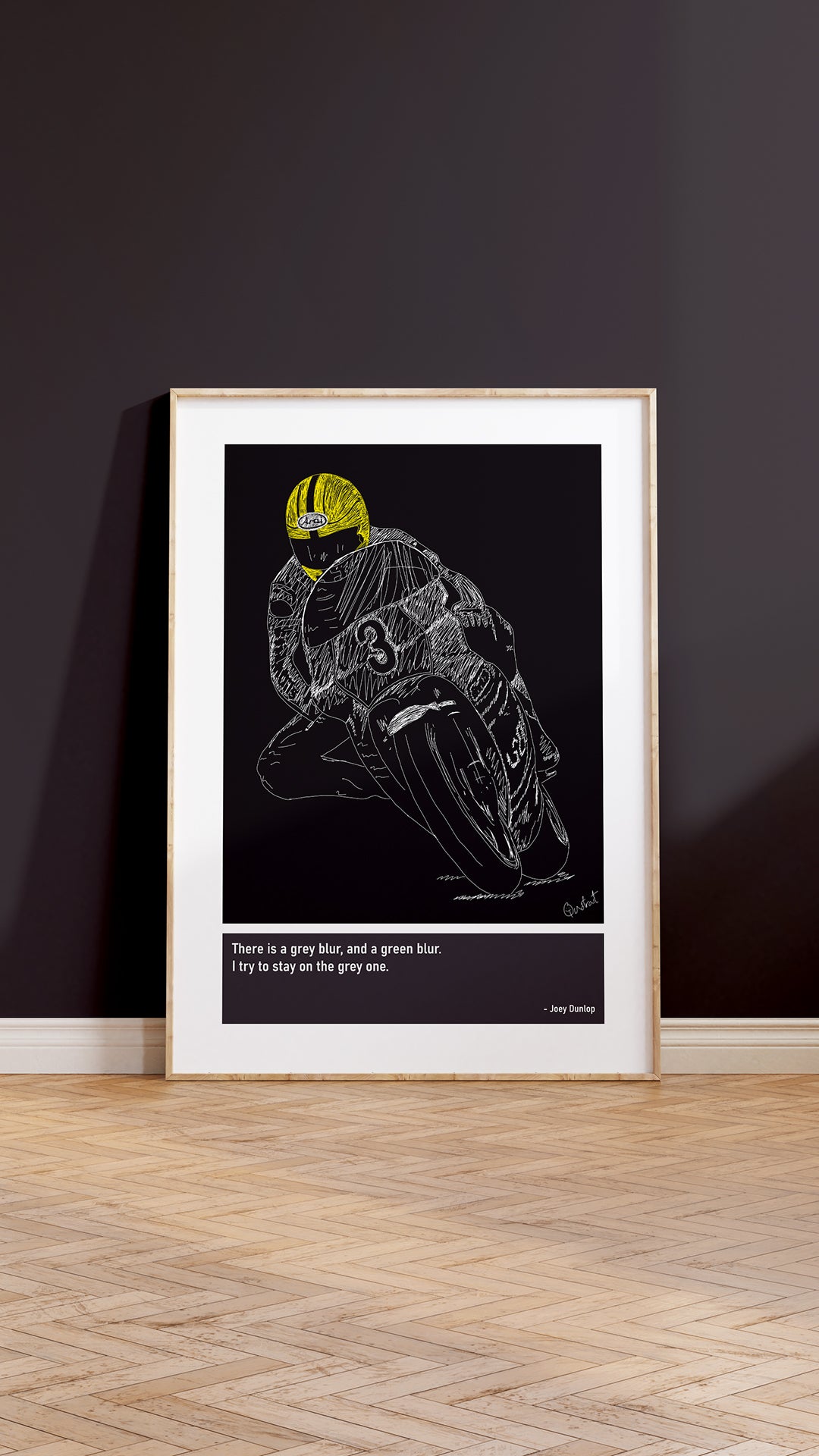 Joey Dunlop Motorbike Art Print Poster Quotes Black Frame 05 TT