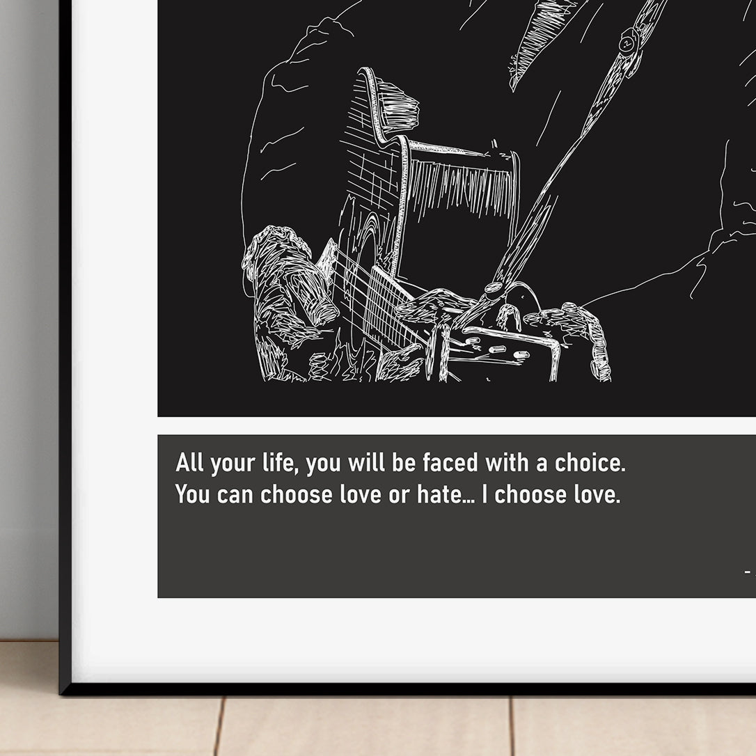 Johnny Cash Guitar Art Print Poster Quotes Black Frame 02