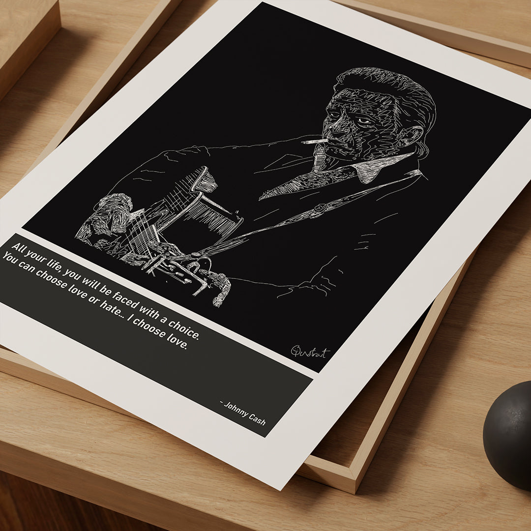 Johnny Cash Guitar Art Print Poster Quotes Black Frame 03