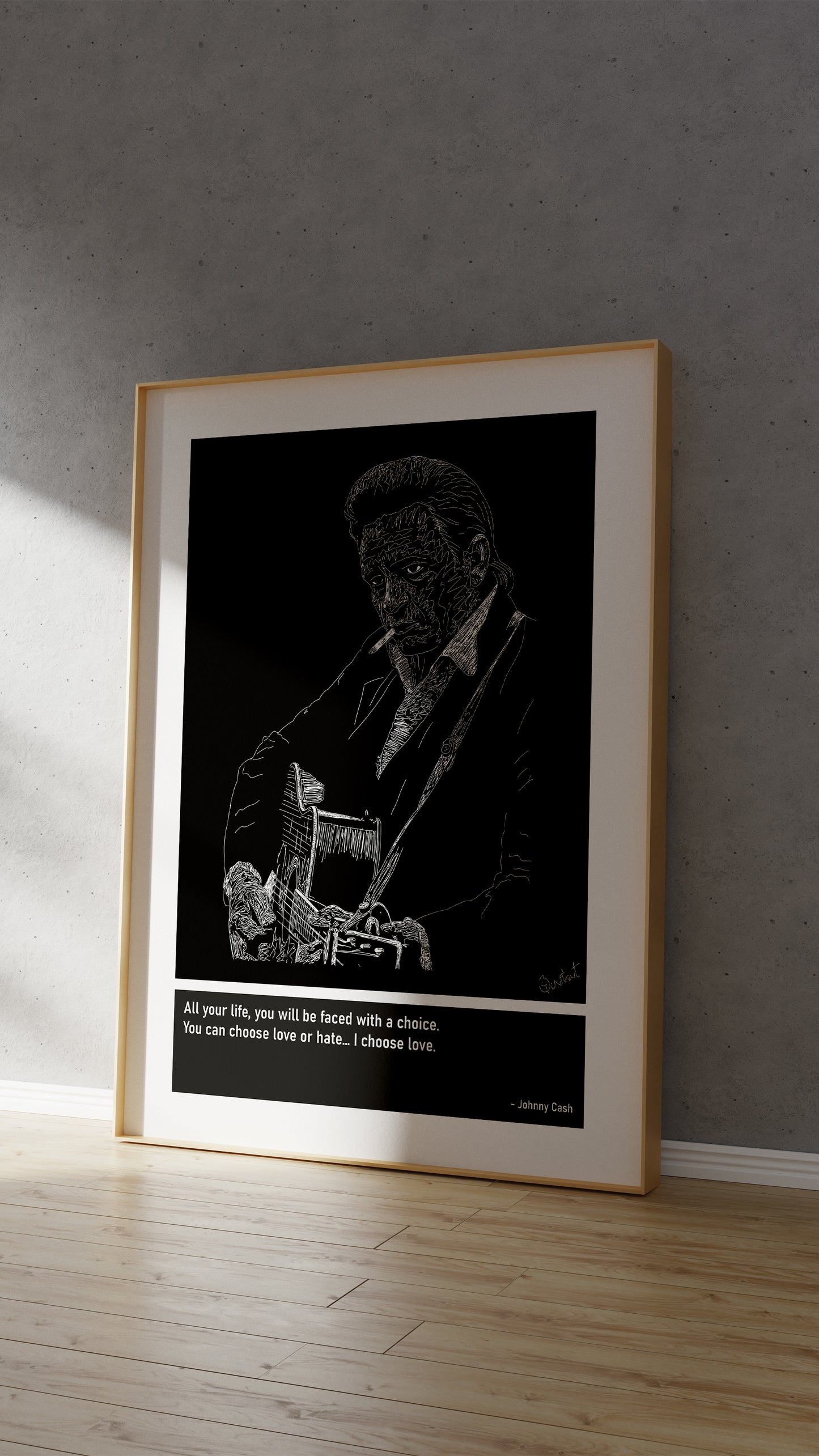 Johnny Cash Guitar Art Print Poster Quotes Black Frame 04