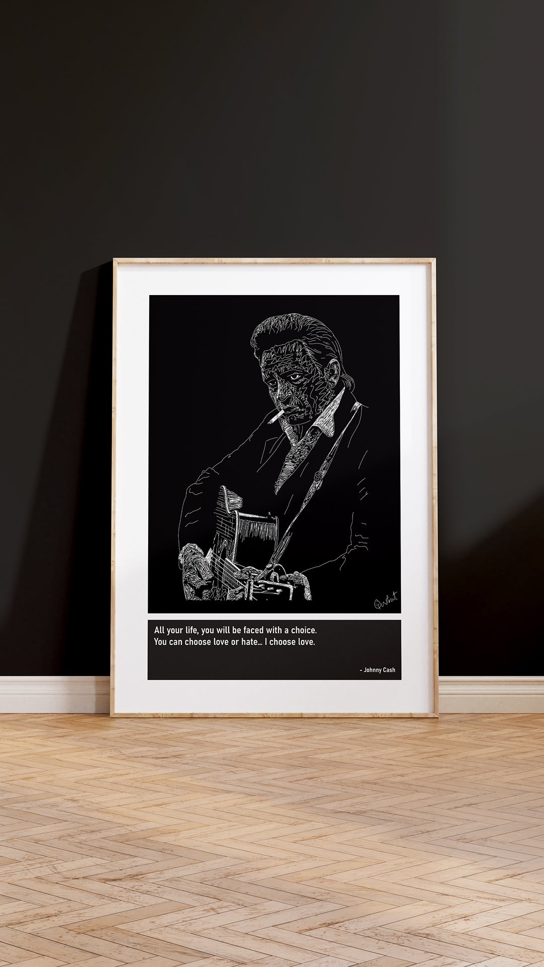 Johnny Cash Guitar Art Print Poster Quotes Black Frame 05