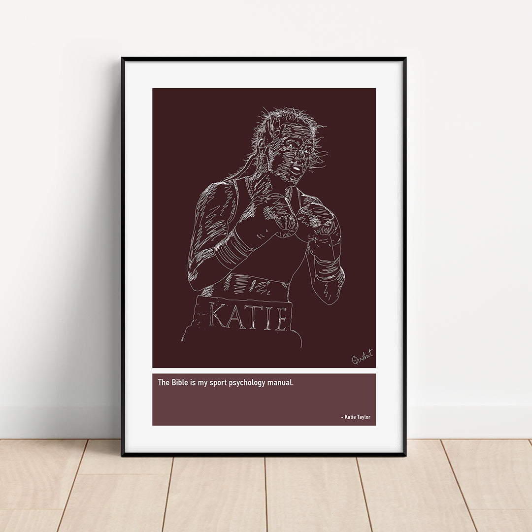 Katie Taylor Boxing Art Print Poster Quotes Red Frame 01