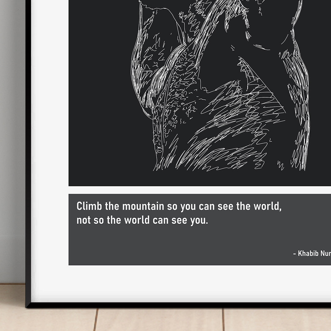 Khabib Nurmagomedov MMA Art Print Poster Quotes Blue Frame 02