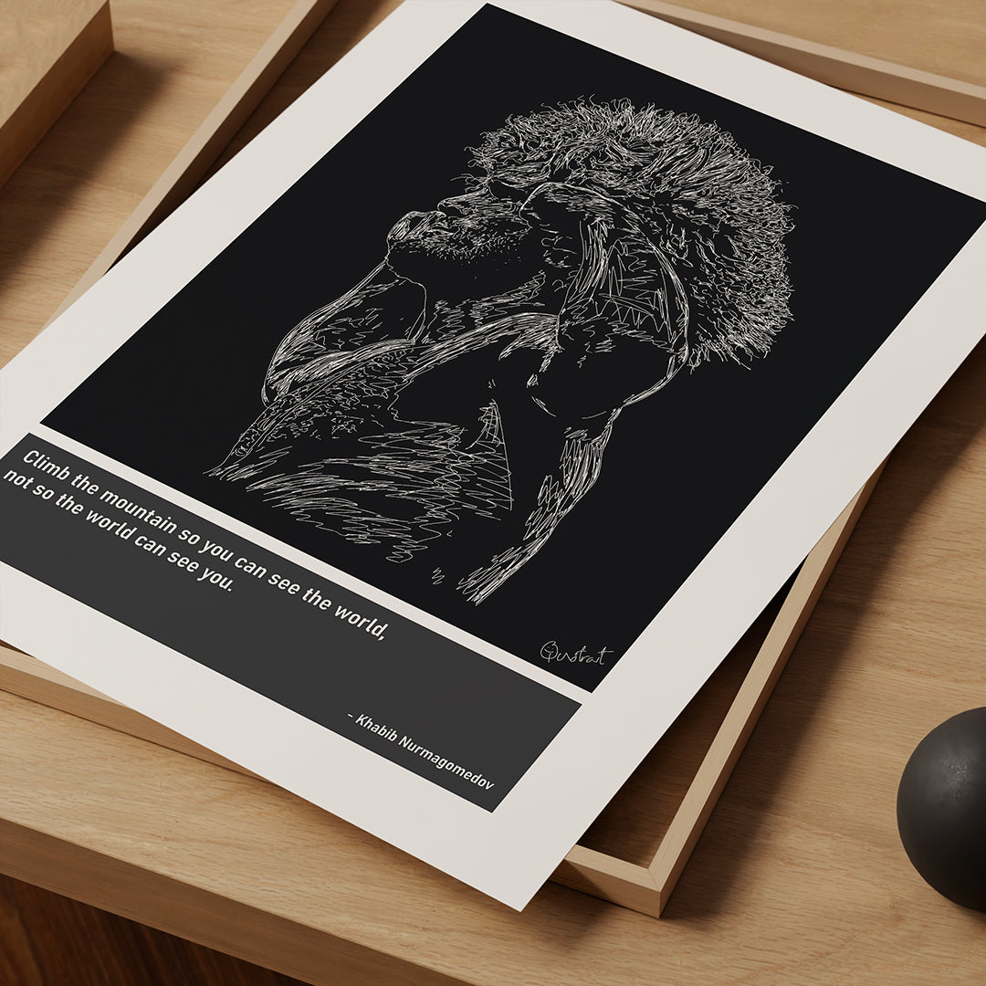 Khabib Nurmagomedov MMA Art Print Poster Quotes Blue Frame 03