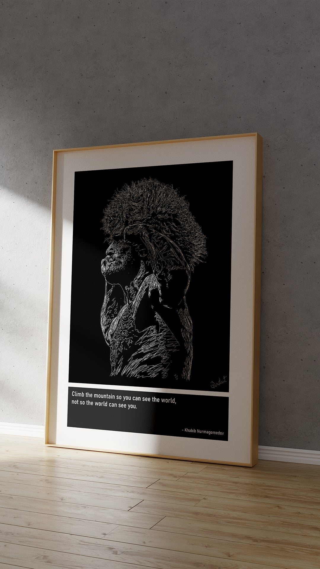 Khabib Nurmagomedov MMA Art Print Poster Quotes Blue Frame 04