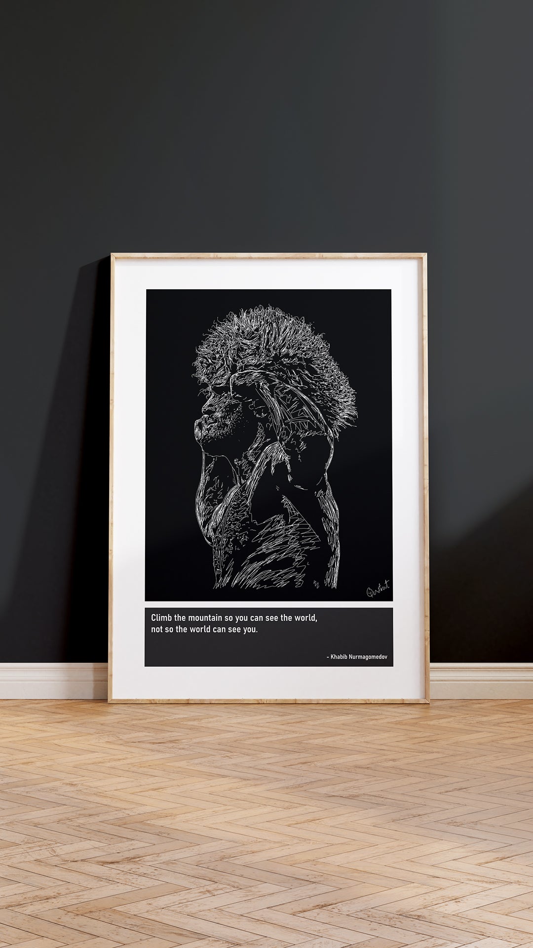 Khabib Nurmagomedov MMA Art Print Poster Quotes Blue Frame 05