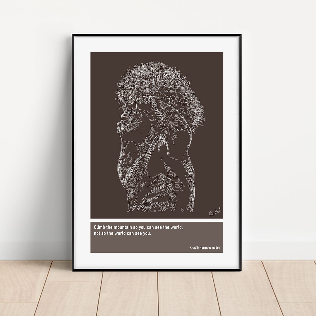 Khabib Nurmagomedov MMA Art Print Poster Quotes Brown Frame 01