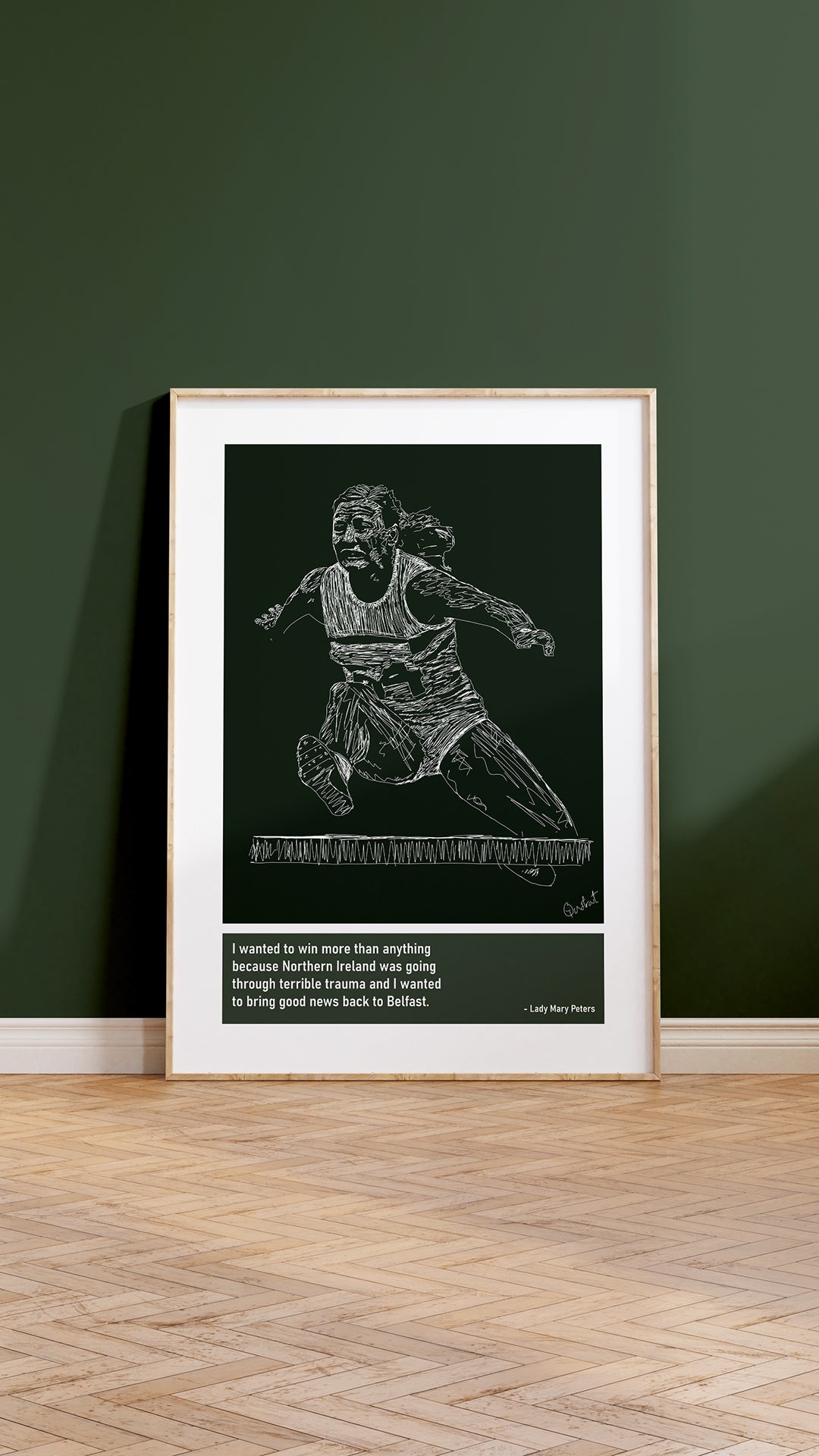 Mary Peters Olympic Art Print Poster Quotes Green Frame 05