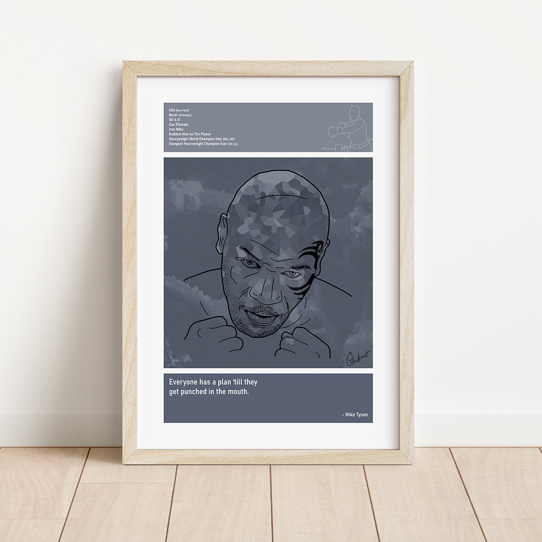 Mike Tyson Boxing Art Print Poster Quotes Blue Retro 01