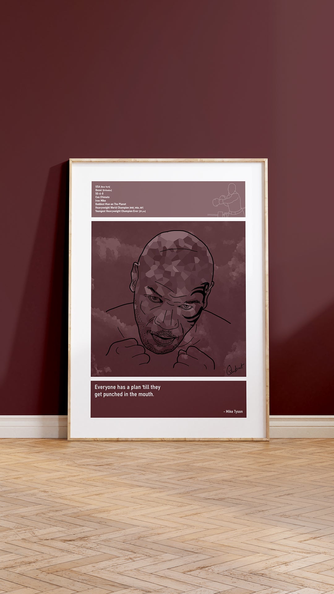 Mike Tyson Boxing Art Print Poster Quotes Red Retro 05