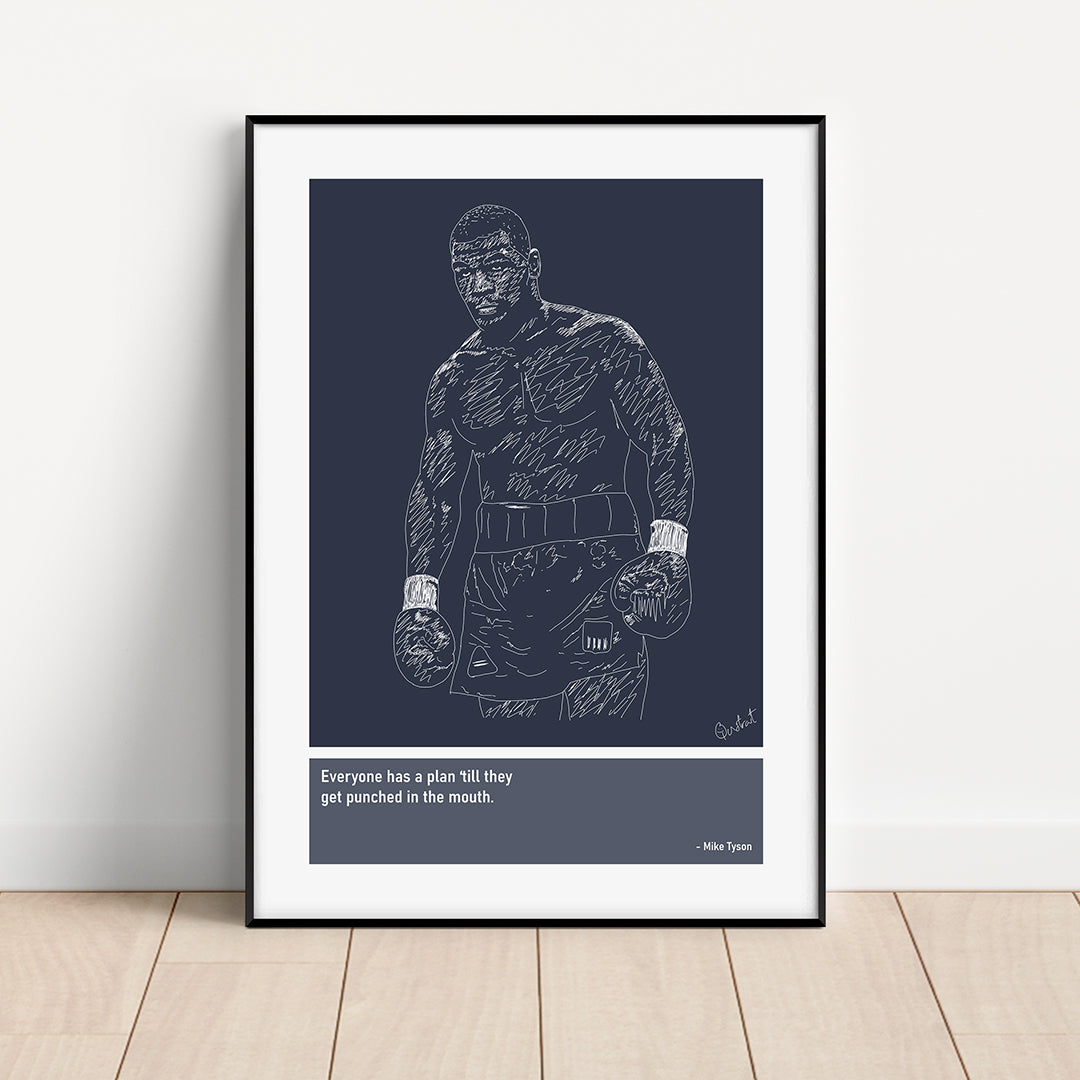 Mike Tyson Boxing Art Print Poster Quotes Blue Frame 01