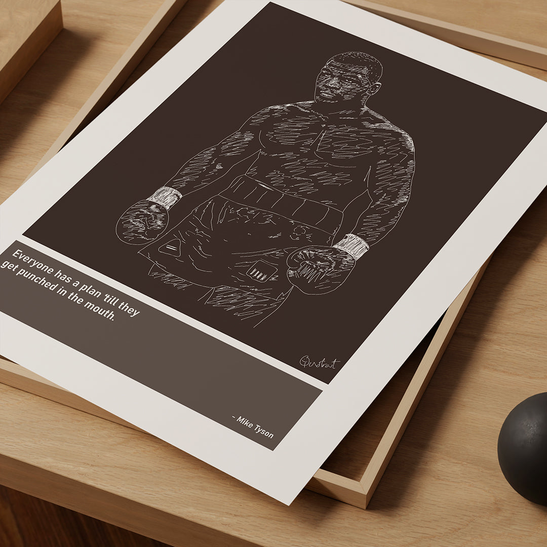 Mike Tyson Boxing Art Print Poster Quotes Brown Frame 03