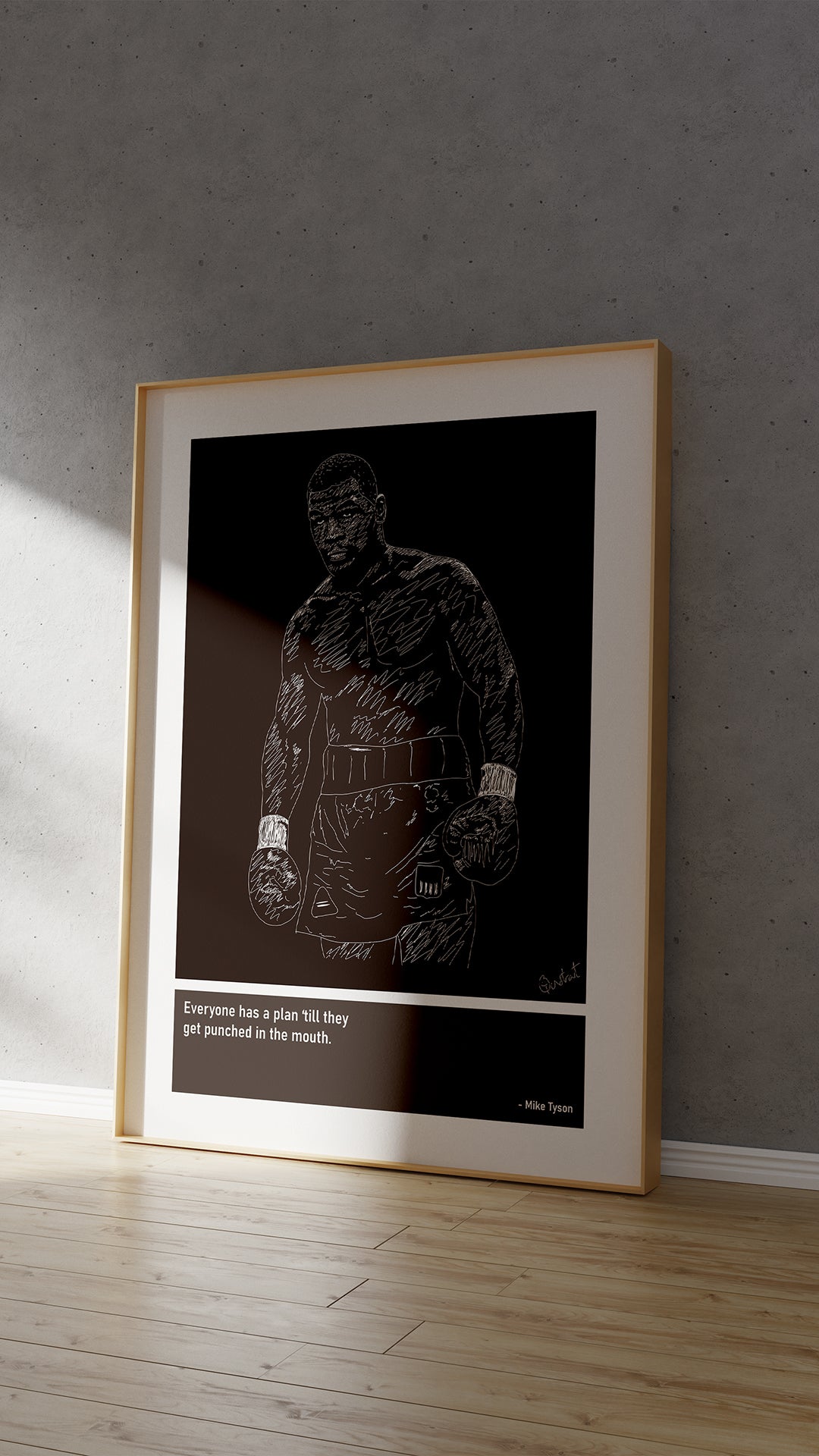 Mike Tyson Boxing Art Print Poster Quotes Brown Frame 04