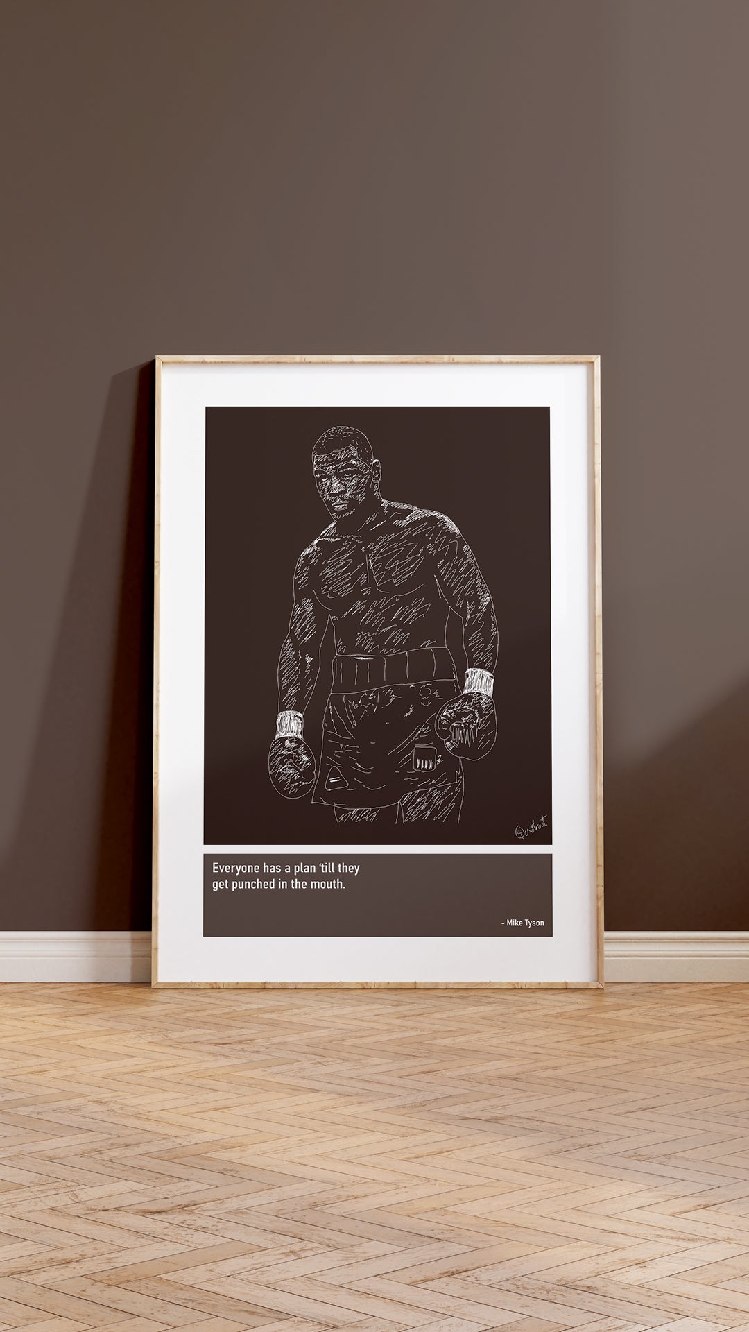 Mike Tyson Boxing Art Print Poster Quotes Brown Frame 05