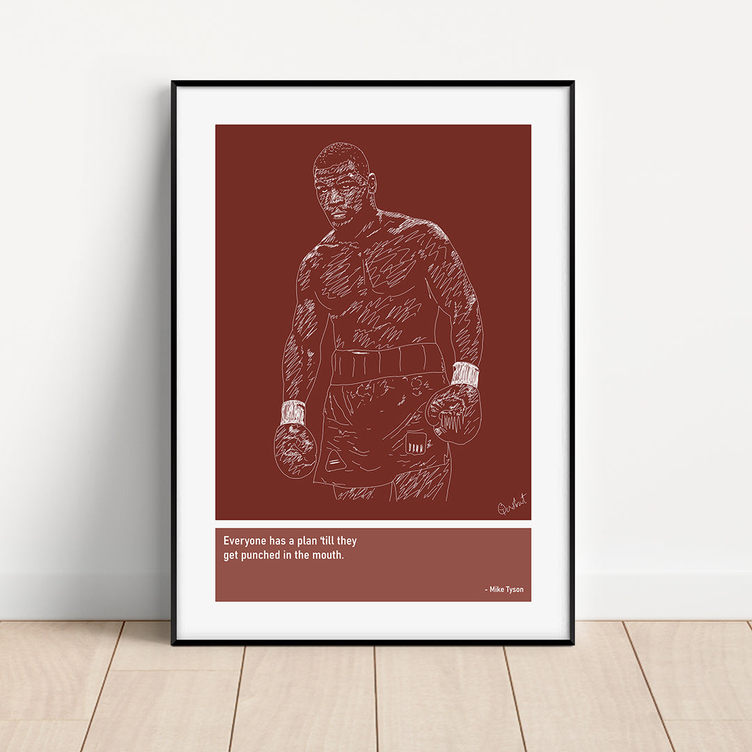 Mike Tyson Boxing Art Print Poster Quotes Red Frame 01