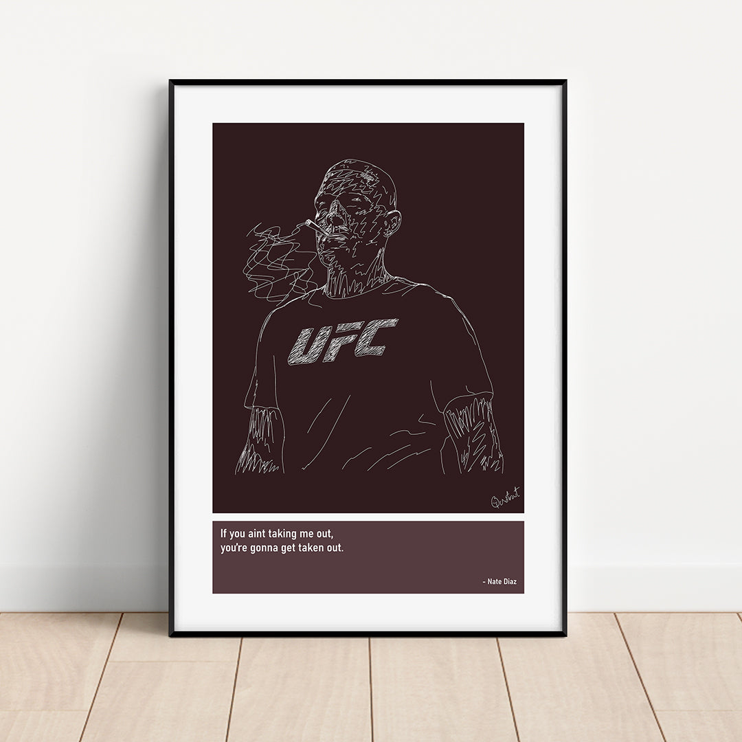Nate Diaz MMA Art Print Poster Quotes Purple Frame 01