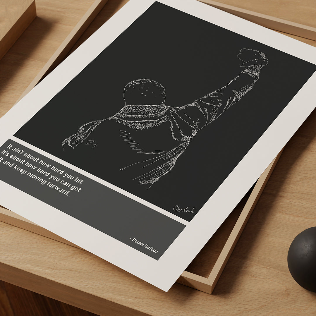 Rocky Balboa Boxing Art Print Poster Quotes Grey Frame 03