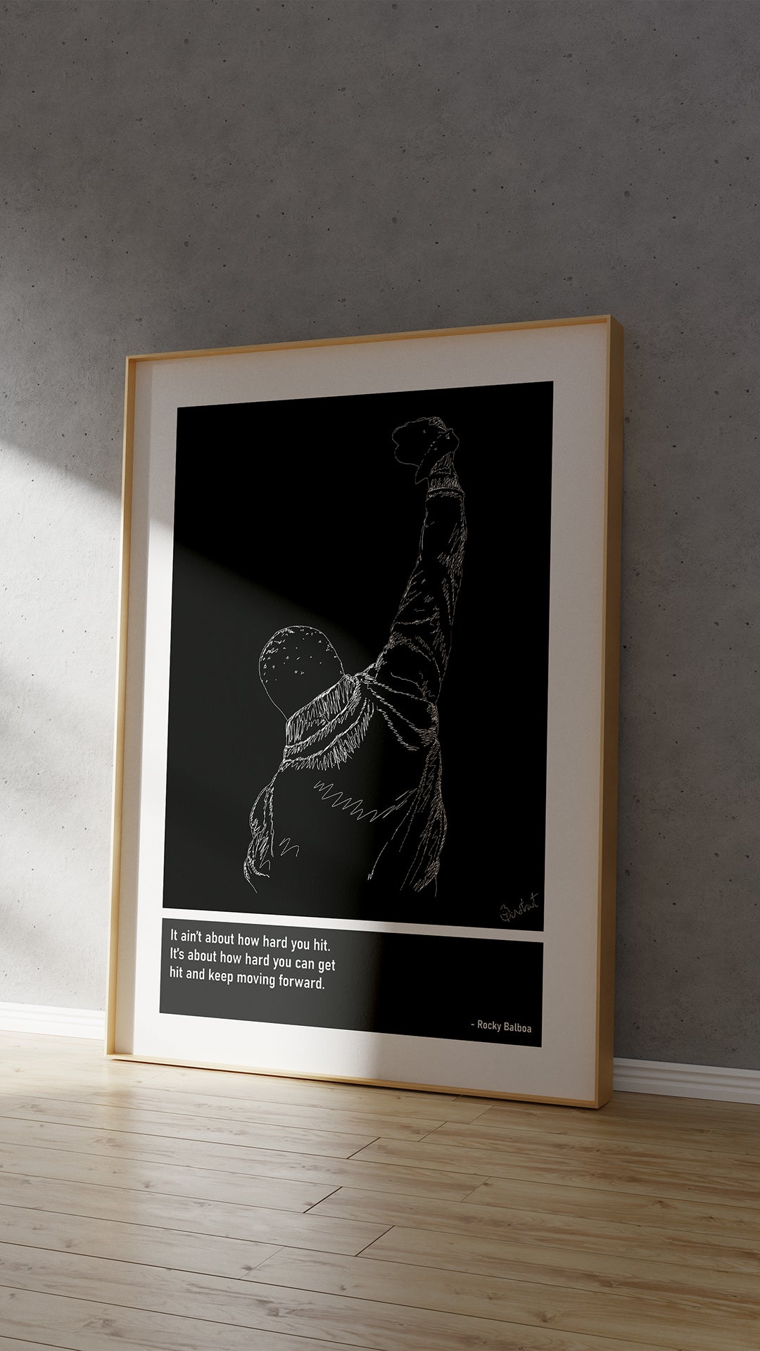 Rocky Balboa Boxing Art Print Poster Quotes Grey Frame 04