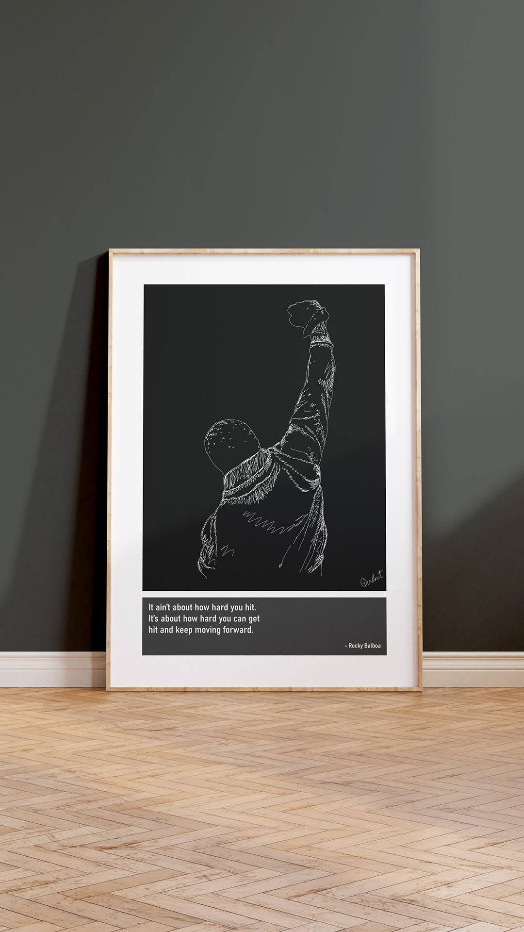 Rocky Balboa Boxing Art Print Poster Quotes Grey Frame 05