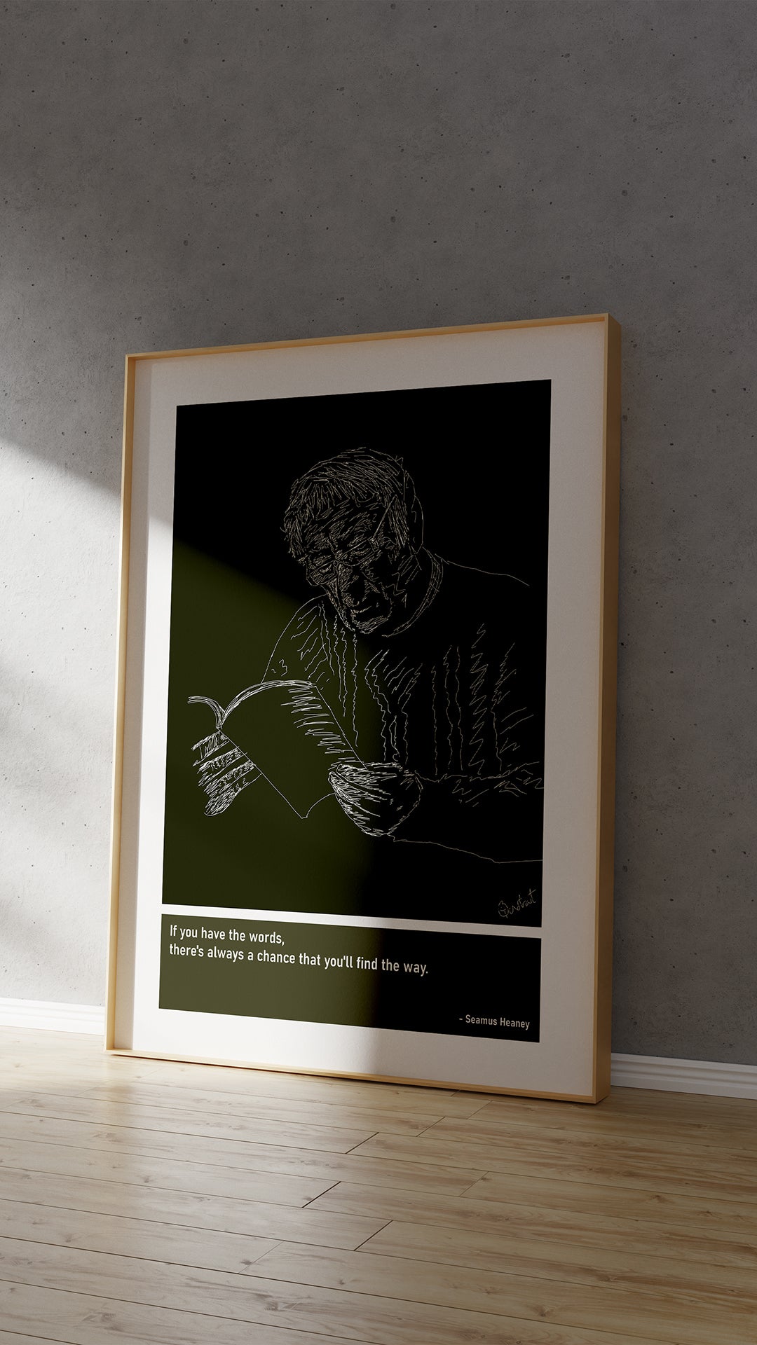 Seamus Heaney Poetry Art Print Poster Quotes Green Frame 04