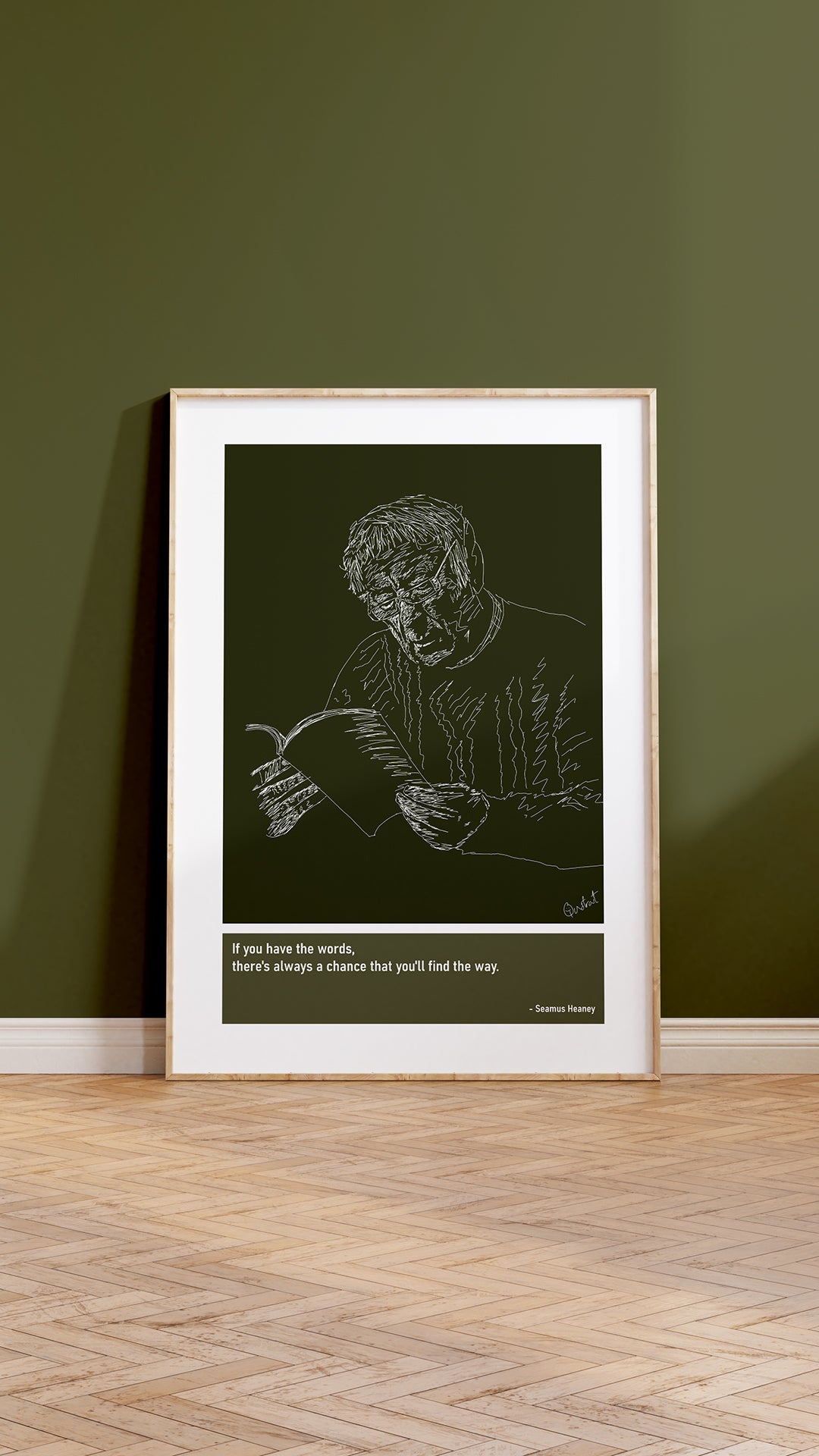Seamus Heaney Poetry Art Print Poster Quotes Green Frame 05